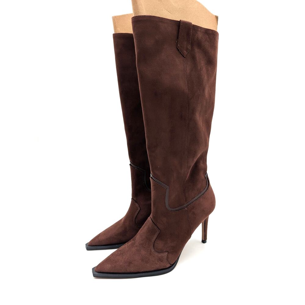Steven by Steve Madden Lanza Heel Boots Womens Brown Microfiber Size US7M EU37.5